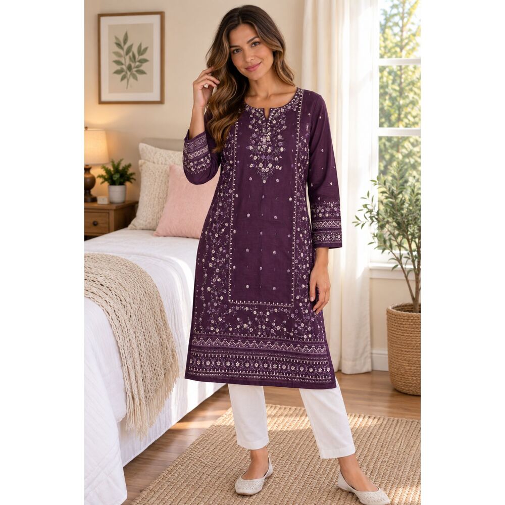 HZ Formals Purple Embroidered Kurta Tunic NWT Women's Traditional Top